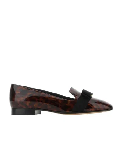 Ferragamo Loafers Laufer Patent Leather Brown Leopard In Multi