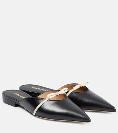 Ferragamo Bow-detail Leather Mules In Schwarz