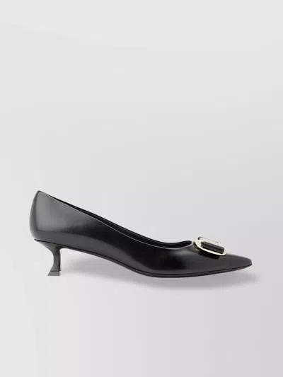 Ferragamo Bow Detail Leather Pumps With Kitten Heel In Black