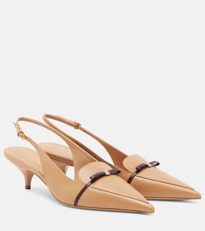 Ferragamo Giusina 40 Slingback Pumps With Mini Bow In Brown