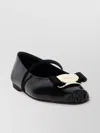 Ferragamo Bow Detail Metallic Round Toe Ballet Flats
