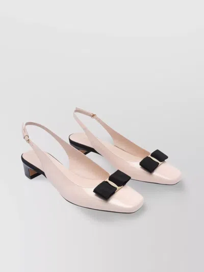 Ferragamo Bow Detail Mid Heel Pumps In Neutral