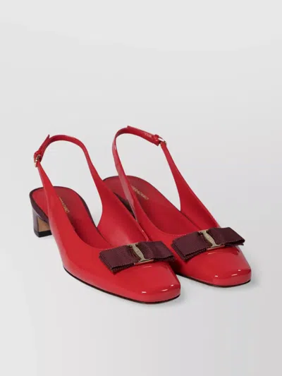 Ferragamo Bow Detail Patent Finish Square Toe Pumps