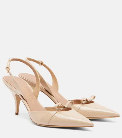Ferragamo Bow-detail Patent Leather Slingback Pumps In Nude
