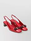 Ferragamo Bow Detail Patent Slingback Square Toe In Red