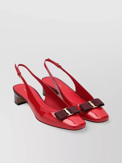 Ferragamo Bow Detail Patent Slingback Square Toe In Red
