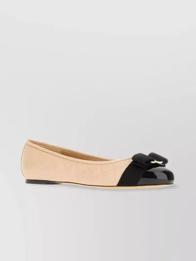 FERRAGAMO BOW DETAIL QUILTED LEATHER BALLERINAS