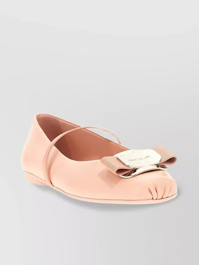 Ferragamo Zina Leather Bow Mary Jane Ballerina Flats In Nylund Pink