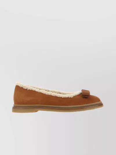 Ferragamo Bow Detail Suede Ballerina Shoes