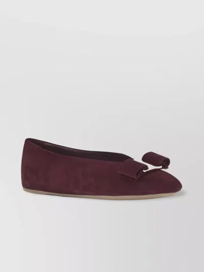 FERRAGAMO BOW DETAIL SUEDE BALLERINAS