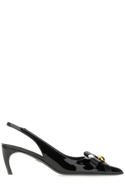 Ferragamo Bow Detailed Slingback Pumps In Black