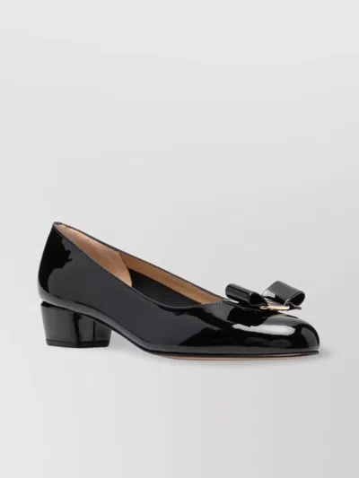 FERRAGAMO BOW DETAILING MID BLOCK HEEL PUMPS