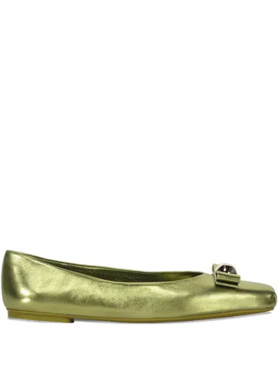 Ferragamo Bow-embellished Ballerina Loafers In Green