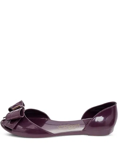 Pre-owned Ferragamo Bow-embellished Jelly Ballet Flats