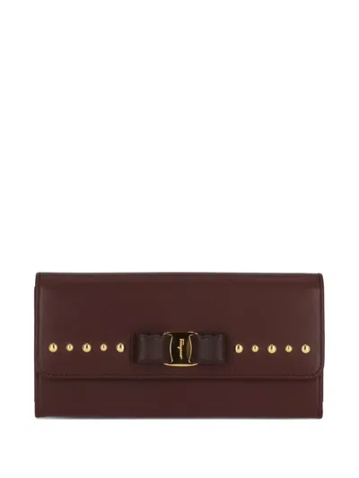 Ferragamo Bow-embellished Studded Wallet In Brown