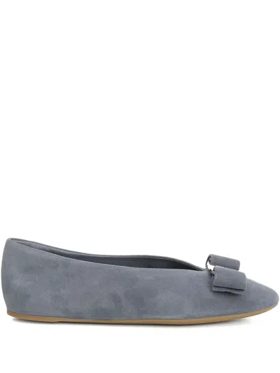 Ferragamo Bow-embellished Suede Ballet Flats