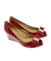 Ferragamo Bow Knot Fish Mouth Slope Heel Shoes In Red