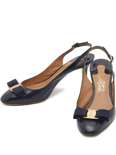 Pre-owned Ferragamo Bow Leather Pumps In Blue