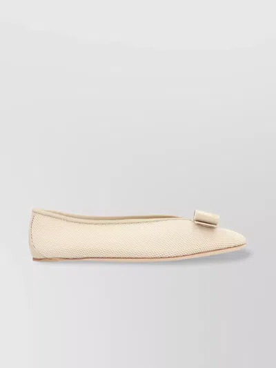 Ferragamo Bow Mesh Round Toe Ballet Flats In Grey
