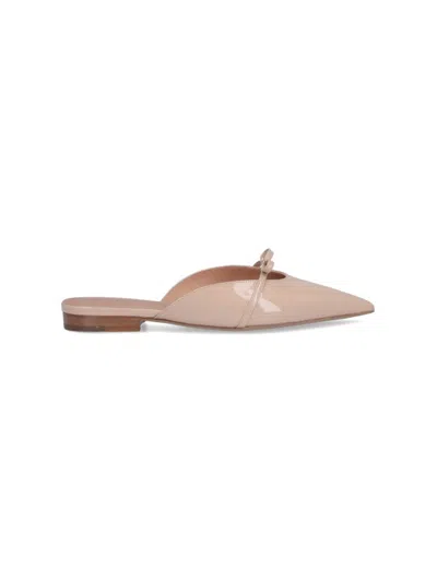 Ferragamo Bow Detail Pointed Toe Patent Mules In Neutral