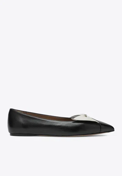 Ferragamo Bow Nappa Leather Ballet Flats In Black