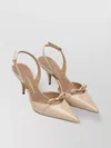 Ferragamo Bow Patent Pointed Stiletto Slingback In Neutral
