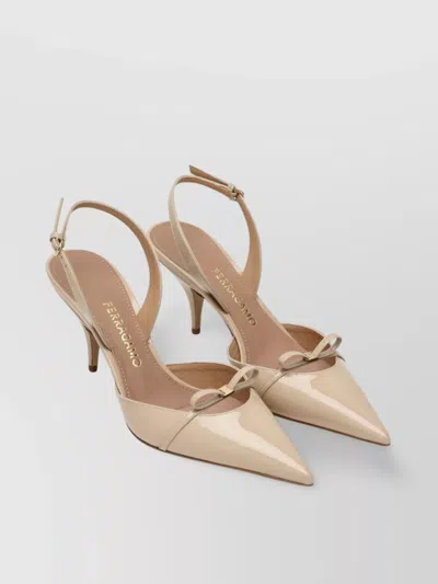 Ferragamo Bow Patent Pointed Stiletto Slingback In Neutral