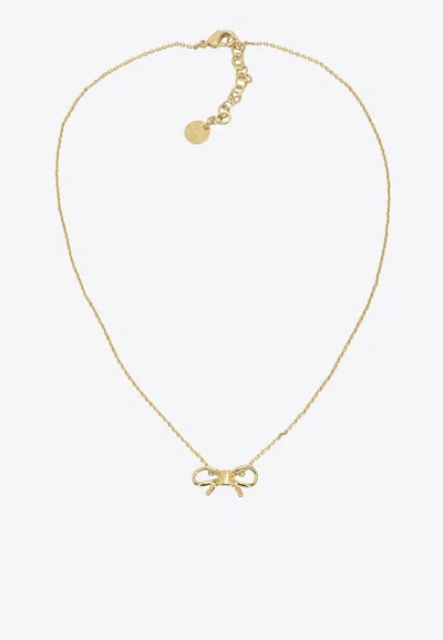 Ferragamo Bow Pendant Brass Necklace In Gold