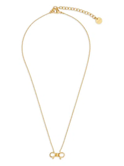 Ferragamo Chain Necklace Adjustable Length Bow Pendant Stones In Purple