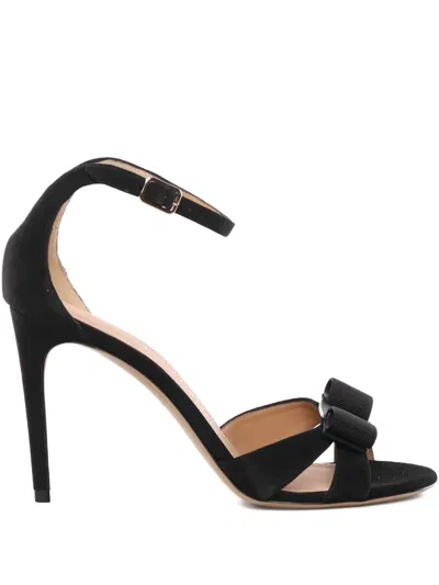 Ferragamo Roxy 90 Vara Bow Suede Sandals In Black