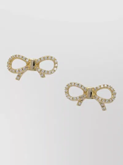 Ferragamo Bow Stud Earrings Rhinestone Gemstones Design In Gold