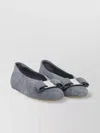 Ferragamo Grey Leather Ballerinas With Bow Accent In Gray