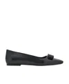 Ferragamo Black Leather Siwar Ballerina Flats In Black