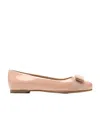 Ferragamo Varina Bow-detailed Patent-leather Ballet Flats In Nude