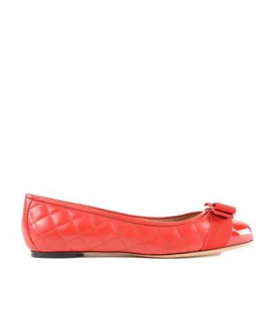 Ferragamo Bow Tie Ballet Shoes In Orange