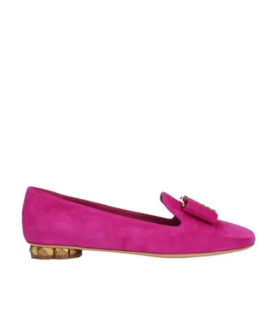 Ferragamo Bow Tie Flat Shoes In Pink