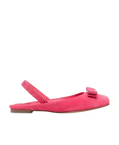 Ferragamo Bow Tie Flat Sole Shoes In Red