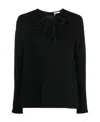 Ferragamo Gathered Tie Neck Long Sleeve Top In Black