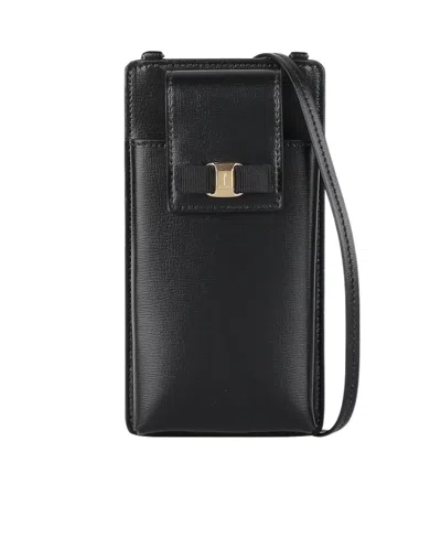 Ferragamo Bow Tie Mobile Phone Bag In Black