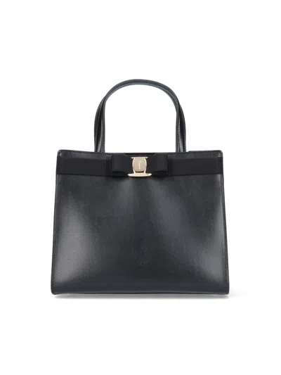 Ferragamo Bow Tote Bag In Black