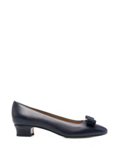 Ferragamo Bow-detail Leather Pumps In Blue