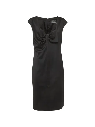 Pre-owned Ferragamo Bow-detail Midi Dress In Black