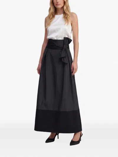 Pre-owned Ferragamo Bow-detail Pleated Maxi Skirt In Black