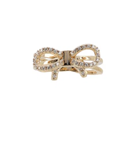 Ferragamo Bow-shaped Glass Gold-tone Brass Ring In Silver