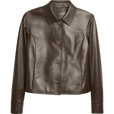 Ferragamo Boxy Lambskin Leather Jacket In Brown