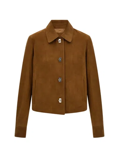 Ferragamo Boxy Nubuck Jacket In Brown