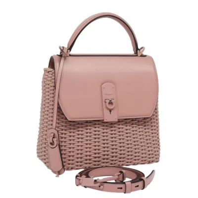 Pre-owned Ferragamo Boxyz Top Handle Bag Woven Leather Leather Shoulder Bag Bag () In Pink