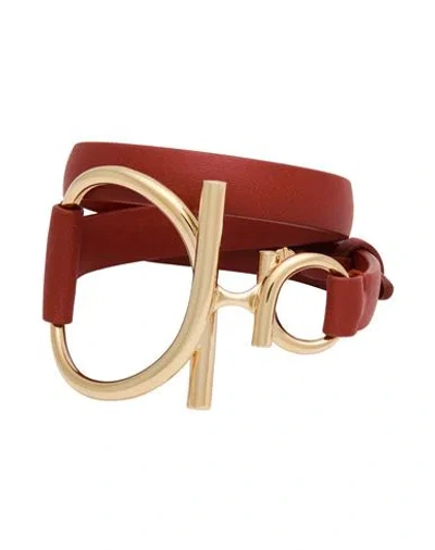 Ferragamo Br Evo Pelle Woman Bracelet Rust Size - Brass, Calfskin In Brown