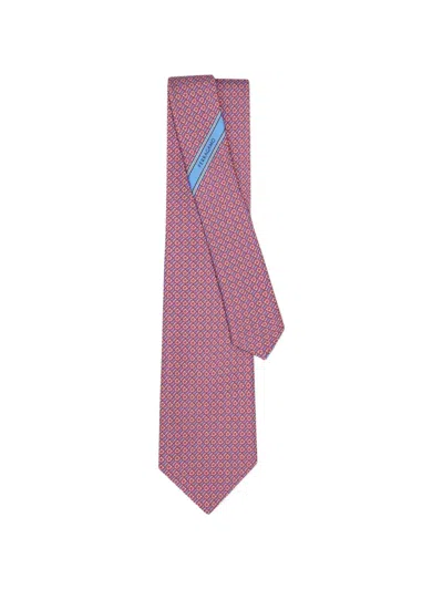 Ferragamo Brackets Print Silk Tie In Multi