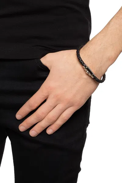 Ferragamo Woven Leather Bracelet In Black